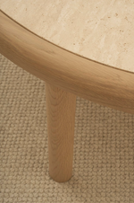 Meld Side Table, Light Oak with Travertine Top, 21.9"Dia x 18.9"H