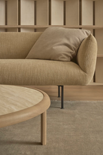 Meld Coffee Table, Light Oak with Travertine Top, 35.4"Dia x 14.2"H