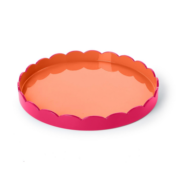 Scalloped Pink and Orange Dual Tone Lacquered Tays, 2 Sizes, Sold Separately
