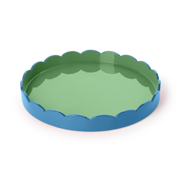 Scalloped Blue and Green Dual Tone Lacquered Trays, 2 Sizes, Sold Separately