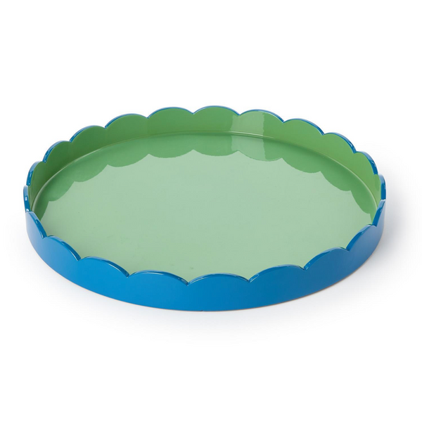 Scalloped Blue and Green Dual Tone Lacquered Trays, 2 Sizes, Sold Separately