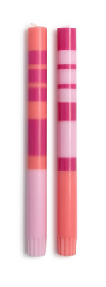 Stripe and Glow Multi Layer 10" Taper Candle, Pink, S/2
