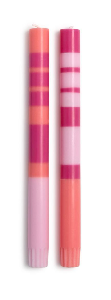 Stripe and Glow Multi Layer 10" Taper Candle, Pink, S/2