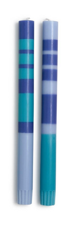 Stripe and Glow Multi Layer 10" Taper Candle, Blue, S/2