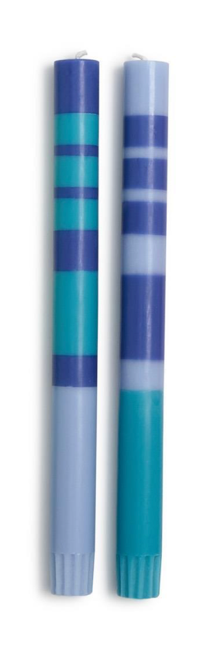 Stripe and Glow Multi Layer 10" Taper Candle, Blue, S/2