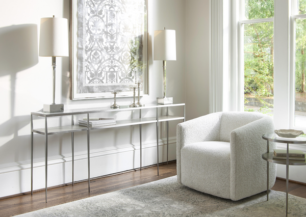 Aline Swivel Chair - White/Cream Chenille