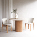 Tathra Round Dining Table, Light Oak, Travertine, 53"Dia
