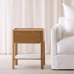 Tye Nightstand, Light Oak, Travertine, 17.7"W × 17.7"D × 21.7"H
