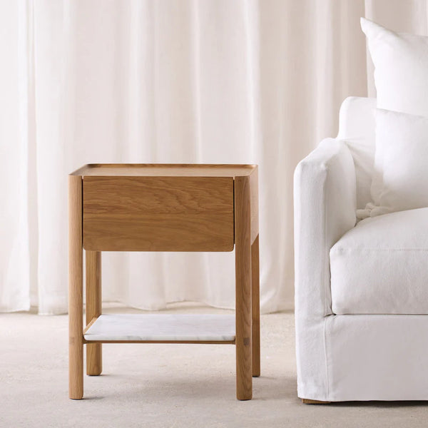 Tye Nightstand, Light Oak, Travertine, 17.7"W × 17.7"D × 21.7"H