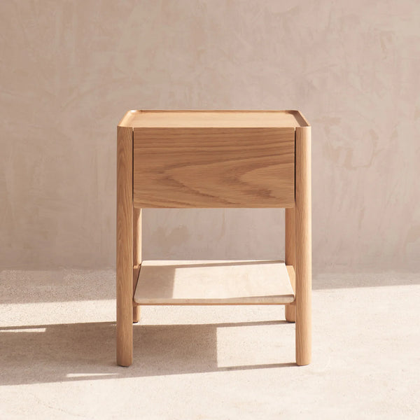 Tye Nightstand, Light Oak, Travertine, 17.7"W × 17.7"D × 21.7"H
