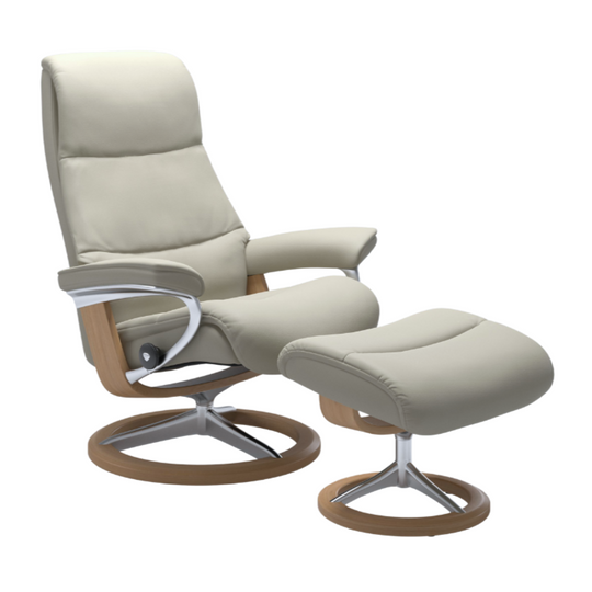 View Signature Chair & Ottoman, Paloma Light Grey/Oak