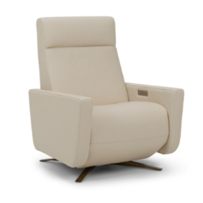 Cloud Leather Comfort Solace Power Chair, Bison White/Antique Brass