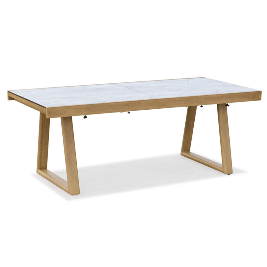 Together Extendable Dining Table - Oak Aluminum/Oyster, 79-118"L x 38"W