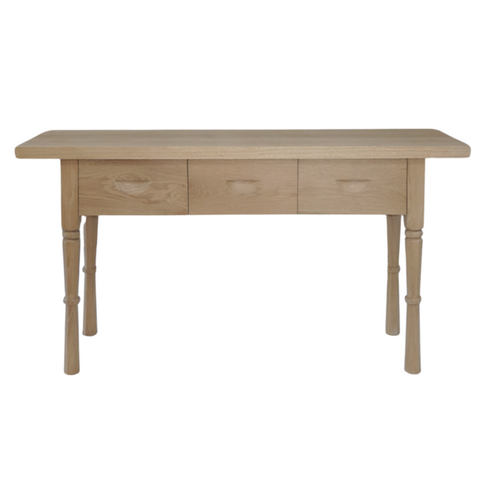 Solid Oak, French Console, Light Oak , 3 Drawers, 60"W x 18" D x 33" H