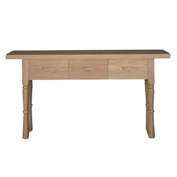 Solid Oak French Console, Oak, 3 Drawers, 60"W x 12"D x 33"H