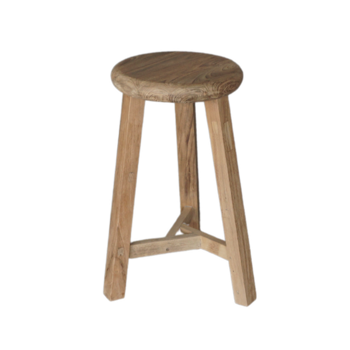 Reclaimed Teak Round Counter Stool, 14"Dia x 24"H