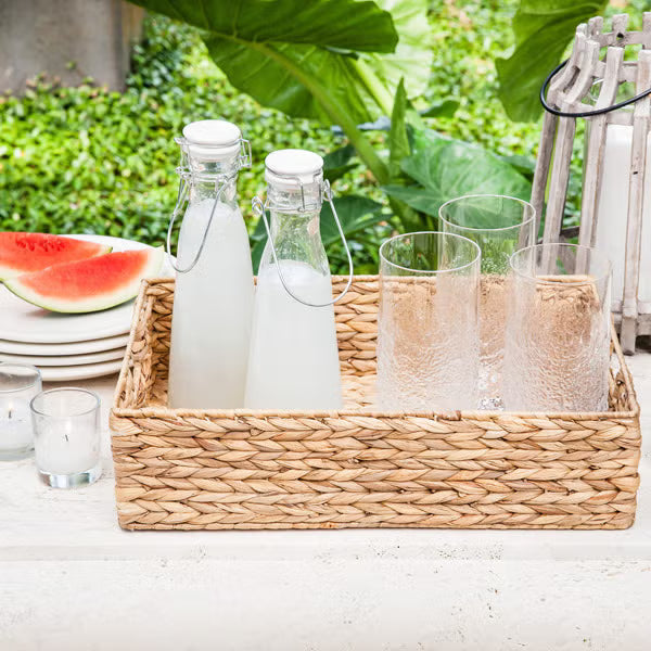 Large Water Hyacinth Serving Tray with Handles, 15.38" X 10.25"