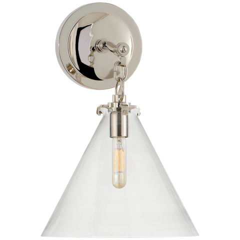 Katie Conical Sconce, Polished Nickel, Clear Glass