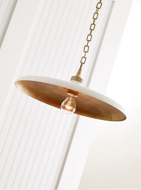 Piatto Medium 18"Dia Pendant, Plaster White/Hand-Rubbed Antique Brass