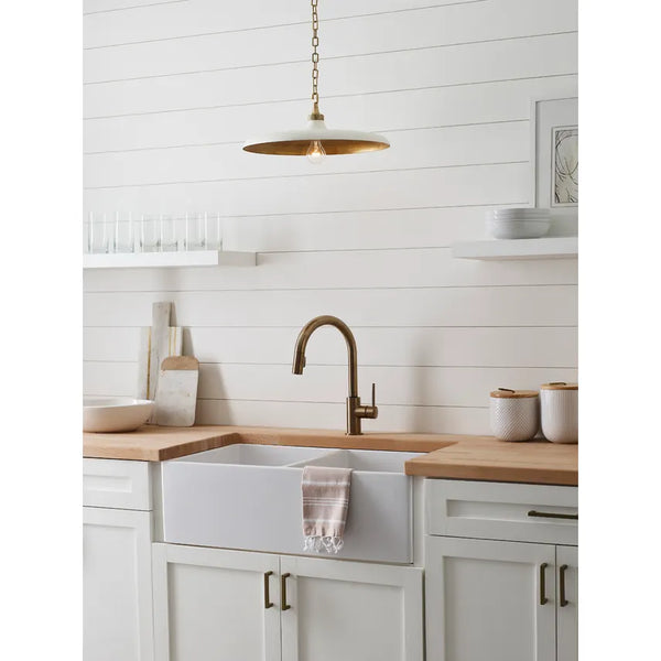 Piatto Medium 18"Dia Pendant, Plaster White/Hand-Rubbed Antique Brass