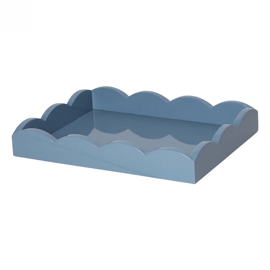 Small Lacquered Scalloped Tray - Chambray Blue, 10.5"W x 8"D