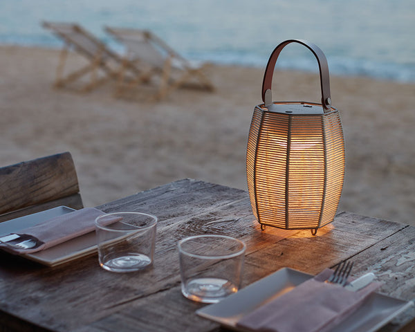 Tanit Portable 11.5" Outdoor Lantern, Beige Shade