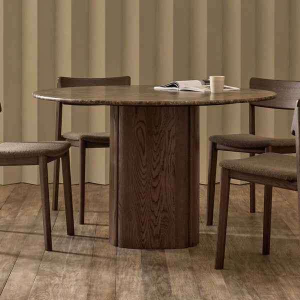 Tathra Round Dining Table, Latte with Dark Emperador Top, 53"Dia
