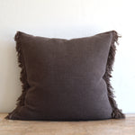 Cocoa Belgian Linen Fringe Pillow, 22" x 22"