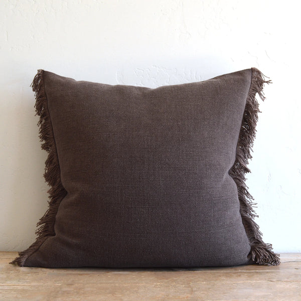 Cocoa Belgian Linen Fringe Pillow, 22" x 22"