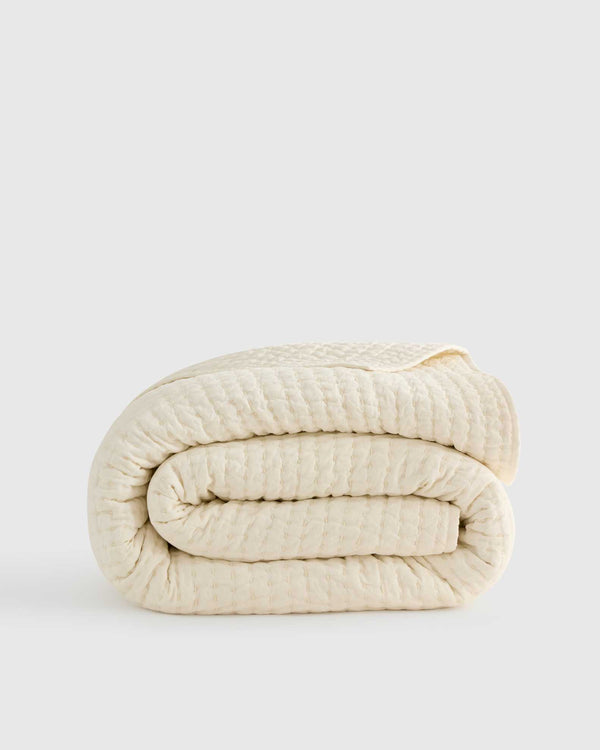 European Linen Cotton Stitch Quilt Collection - Ivory, 2 Sizes
