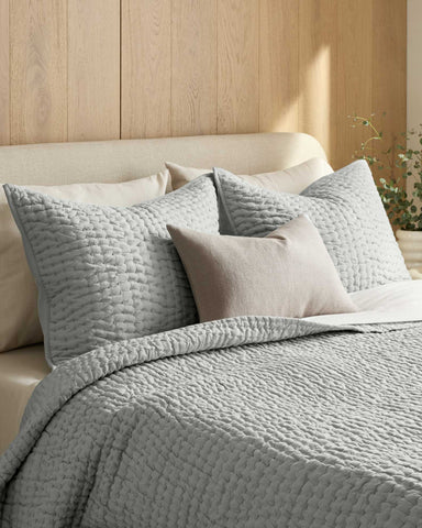 European Linen Cotton Stitch Quilt Collection - Mist, 2 Sizes