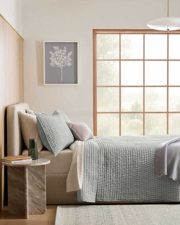 European Linen Cotton Stitch Quilt Collection - Mist, 2 Sizes