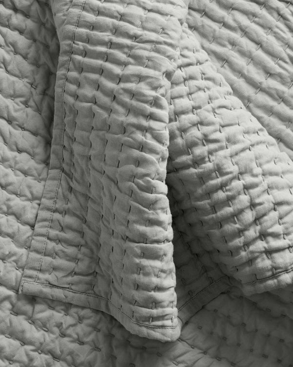 European Linen Cotton Stitch Quilt Collection - Mist, 2 Sizes