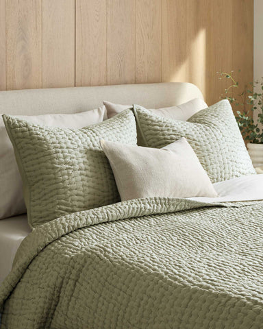 European Linen Cotton Stitch Quilt Collection - Willowleaf, 2 Sizes