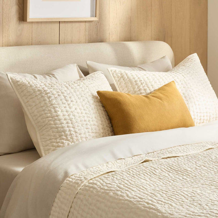 European Linen Cotton Stitch Quilt Collection - Ivory, 2 Sizes