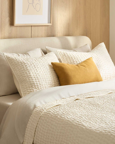 European Linen Cotton Stitch Quilt Collection - Ivory, 2 Sizes