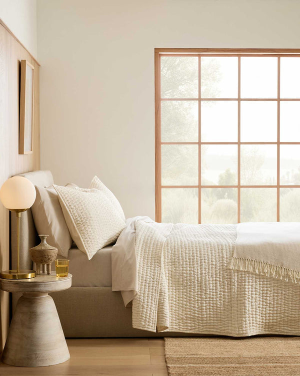 European Linen Cotton Stitch Quilt Collection - Ivory, 2 Sizes