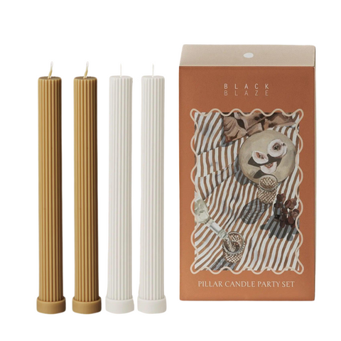 Column Pillar Candle Party Set, White / Honey Duo