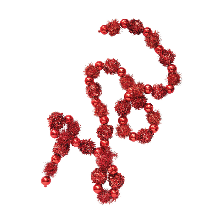 72" Plastic & Tinsel Ball Garland, Red
