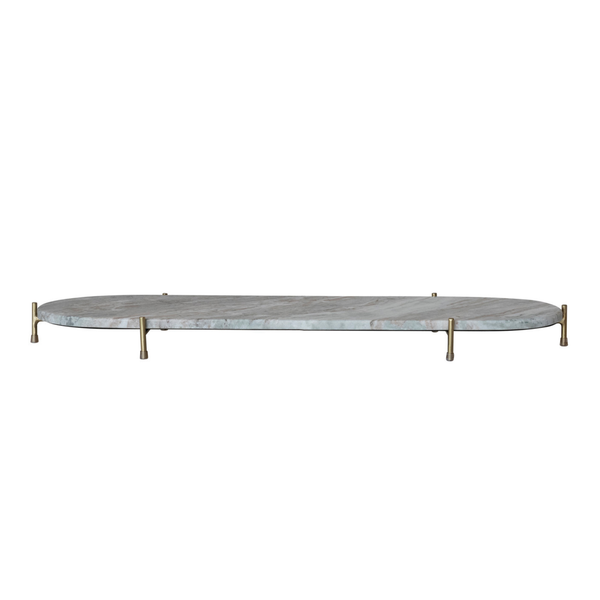 Oval Decorative Marble Tray with Stand, 32"W