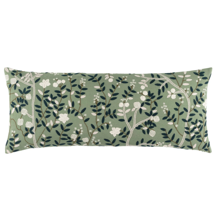 Elise Embroidered Sage Decorative Pillow, Lumbar, 16" x 40"
