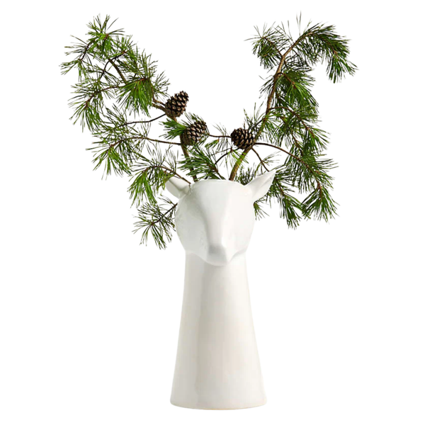 White Ceramic Deer Head Vase 15"