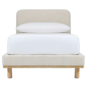 Romi Upholstered Twin Bed, Cerused White on Oak Twill Sand