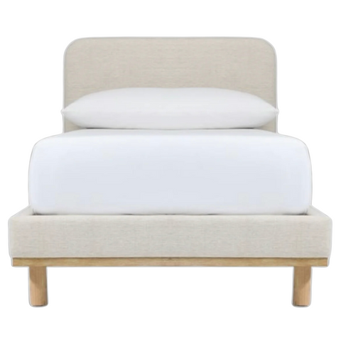 Romi Upholstered Twin Bed, Cerused White on Oak Twill Sand