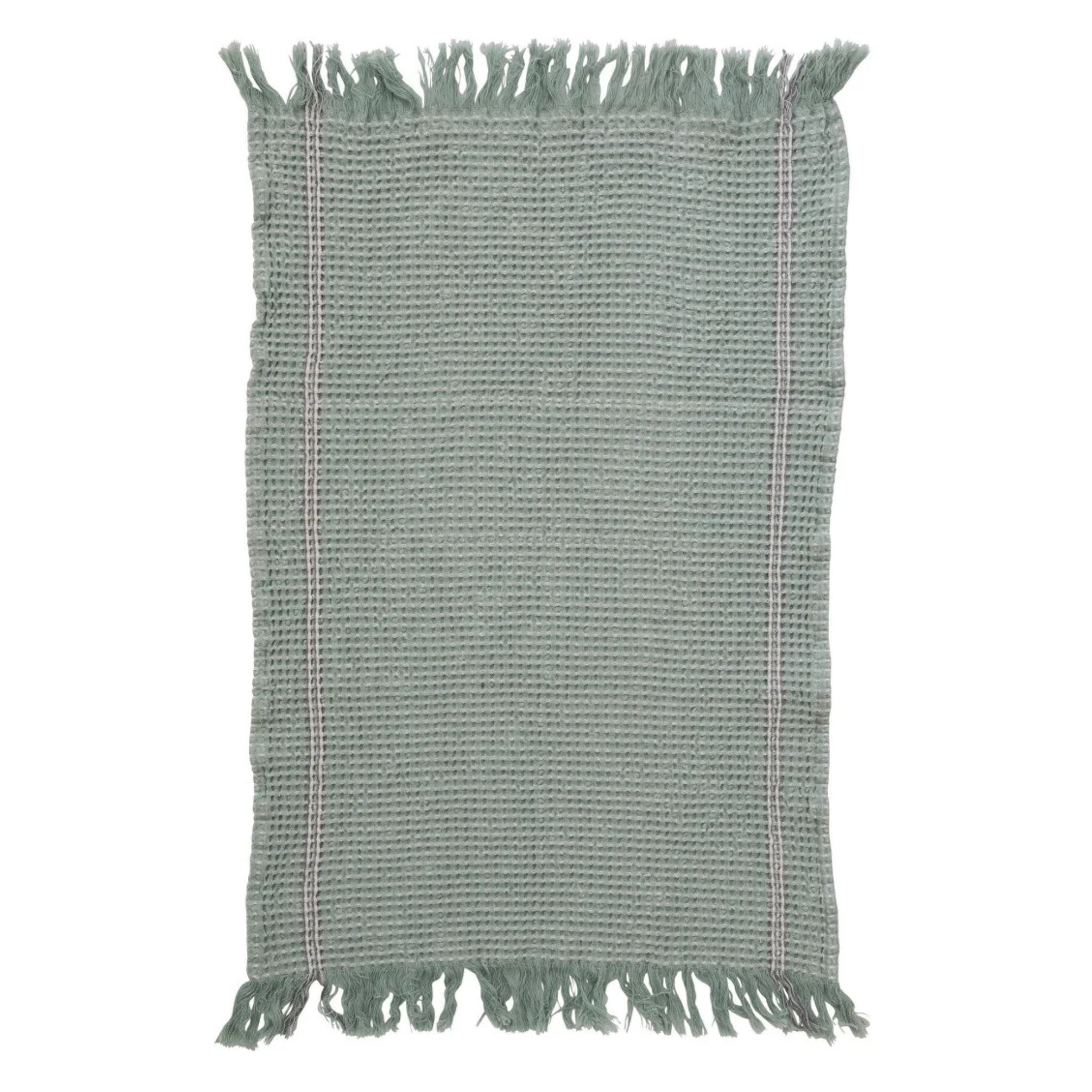 Cotton Waffle Weave Tea Towel w/ Fringe, Sage