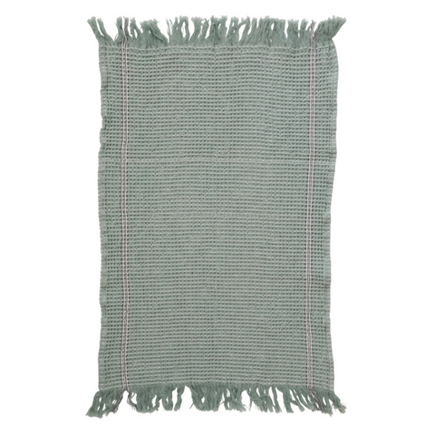 Cotton Waffle Weave Tea Towel w/ Fringe, Sage