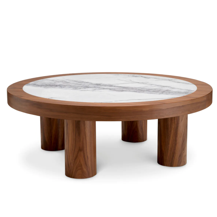 Presedio Coffee Table - Walnut Veneer/Bianco Lilac Marble, 39.37"Dia