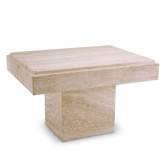 Sartoria Side Table - Travertine, 25.59"W x 19.88"D