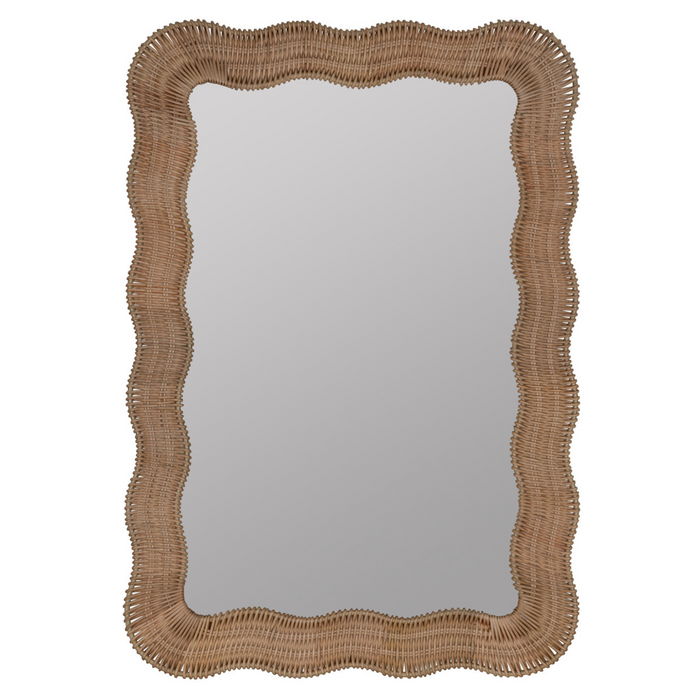 Scalloped Linden Mirror, Natural Rattan, 40" x 28"
