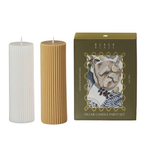 Wide Column Pillar Candle Party Set, White / Honey